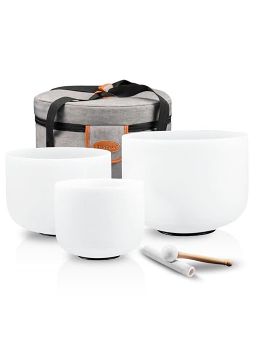 Set of 3 432Hz 6" A 8" G 10" F Crystal Singing Bowl, White